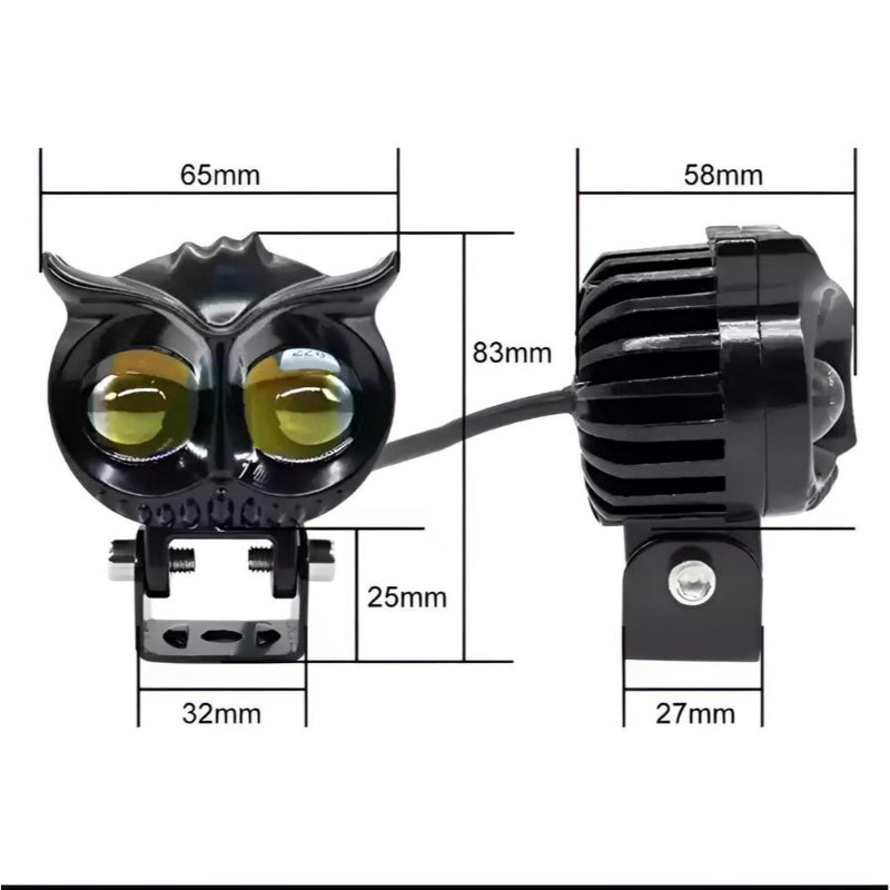 Owl Shape Dual LED Motorcycle Headlight – Universal Fit Fog Light with White & Yellow Beam