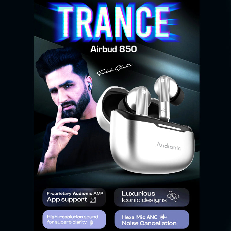 Audionic Trance Airbud 850 – Hexa Mic ANC Wireless Earbuds – 50H Playtime, 45ms Low Latency, 3D Spatial Audio, IPX5 Water Resistant and BT 5.4 TWS Earphones