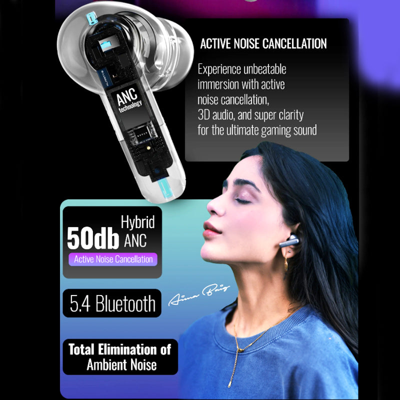 Audionic Trance Airbud 850 – Hexa Mic ANC Wireless Earbuds – 50H Playtime, 45ms Low Latency, 3D Spatial Audio, IPX5 Water Resistant and BT 5.4 TWS Earphones